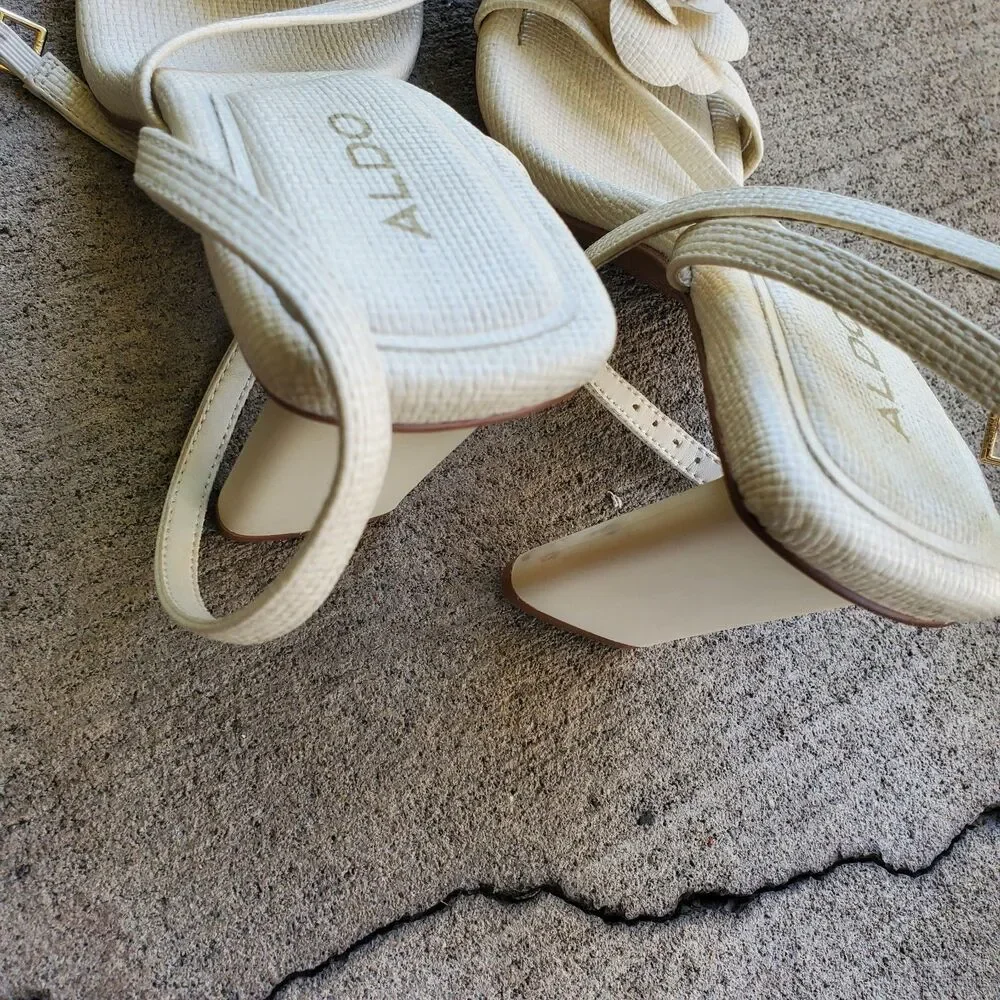 ALDO cream floral strappy heels featuring a square toe Size 6M